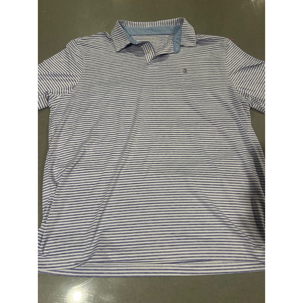 IZOD Golf Mens Polo Shirt Blue White Stripe Performance Short Sleeve XL‎